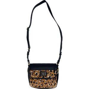 Fossil Preston Calf Hair Small Flap Leather Cheetah Print Crossbody Bag